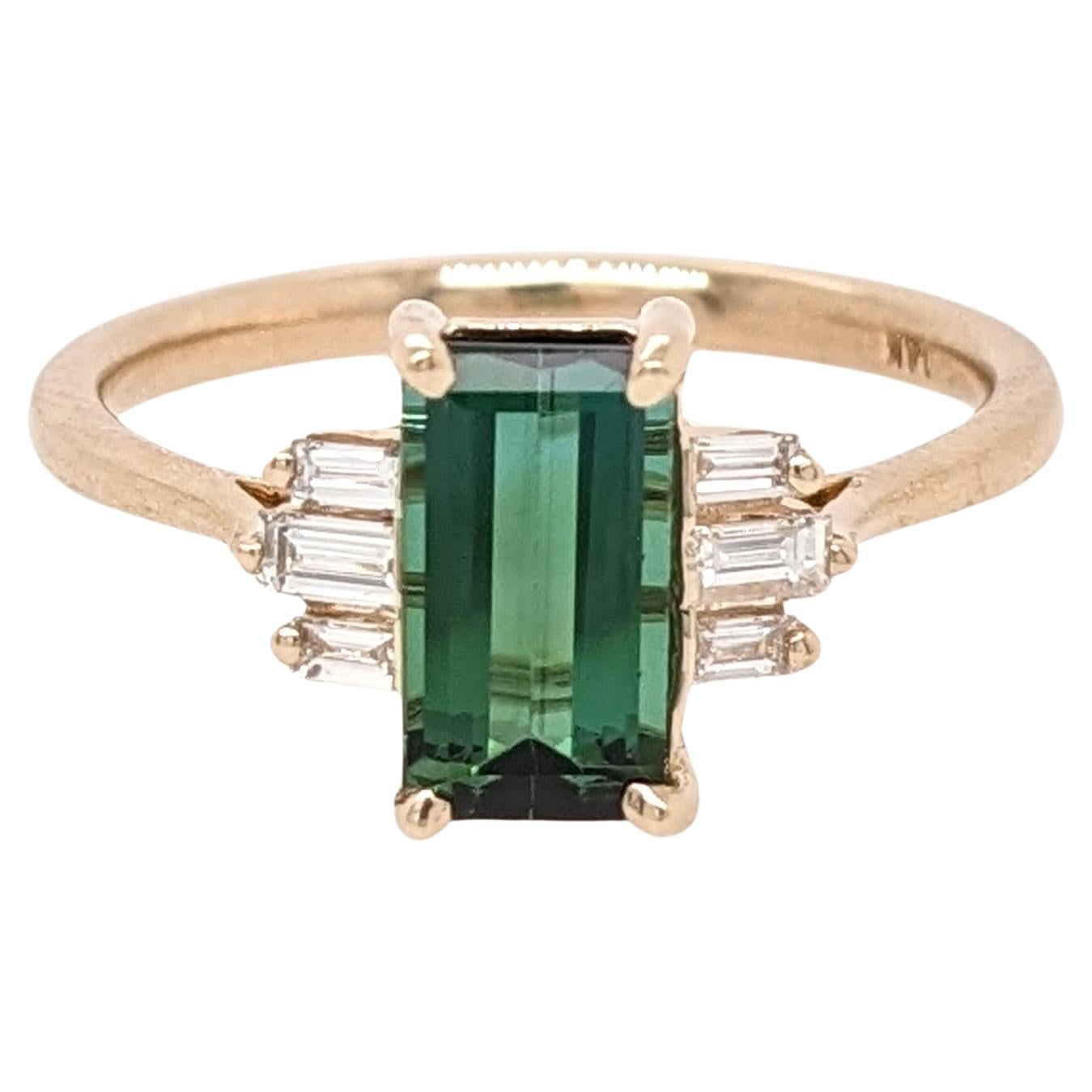 1.2ct Tourmaline Ring w Diamond Accents in 14K Solid Yellow Gold Emerald 9x5mm For Sale