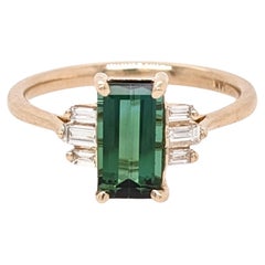 1.2ct Tourmaline Ring w Diamond Accents in 14K Solid Yellow Gold Emerald 9x5mm