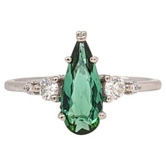 1.2ct Tourmaline Ring w Diamond Accents in Solid 14k White Gold Pear Cut 12x5mm 1.2ct Tourmaline Ring w Diamond Accents in Solid 14k White Gold Pear Cut 12x5mm