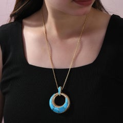 18K Rose Gold Turquoise Diamond Open Circle Necklace, 12.05ct Gold  Summer Gift