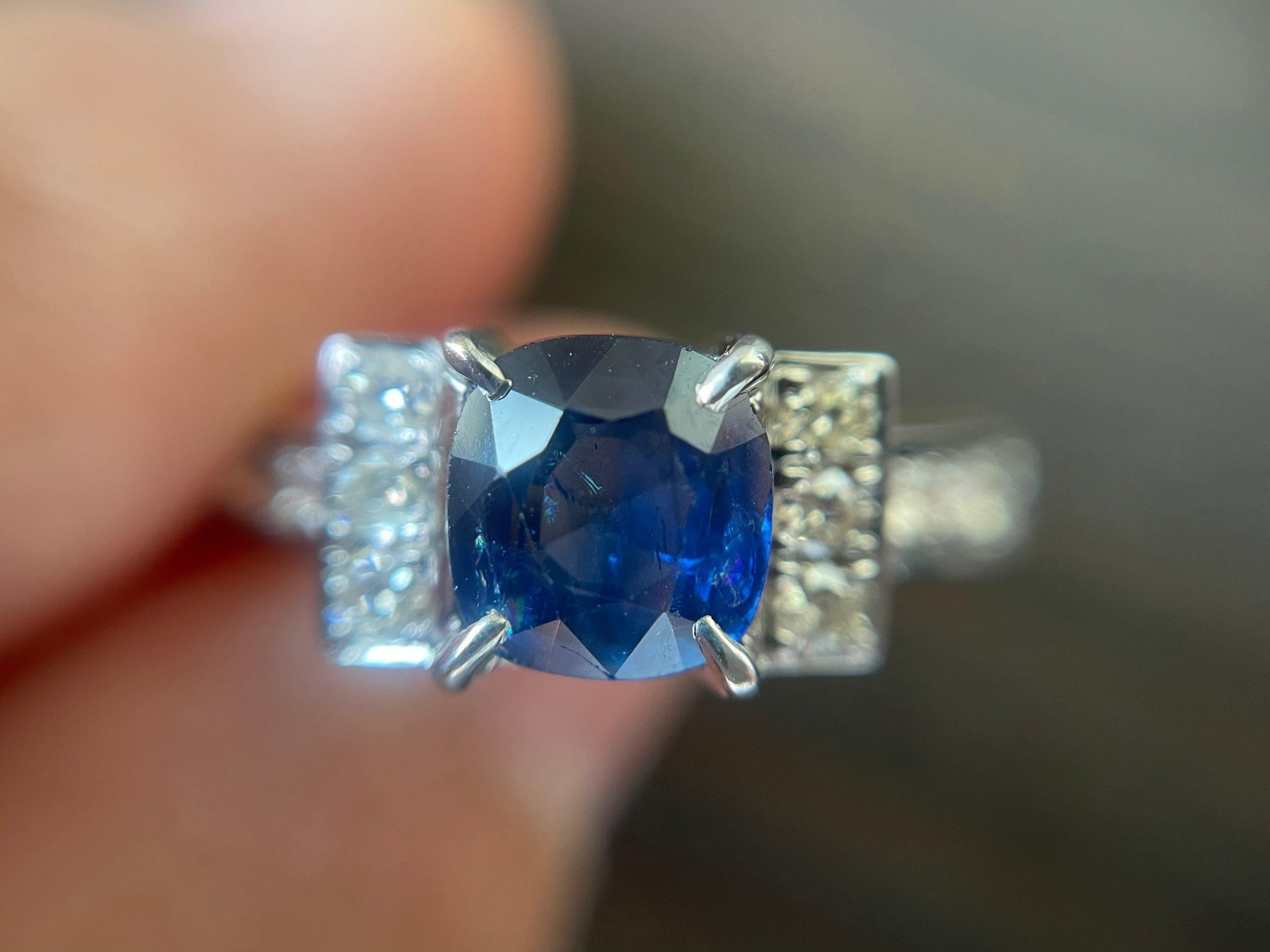 1.2Ct unheated Mogok blue sapphire Ring

Features:

Set in solid white gold with natural diamonds and a sparkling, transparent, and 100% non-treated blue sapphire from the famous origin (Mogok, Burma).
The enchantingly blue color of this sapphire