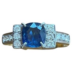Anillo de zafiro azul de Mogok sin calentar de 1,2 quilates