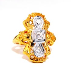 .12 Carat Vintage Natural Diamond Ring 14 Karat Flat Crest Gilt