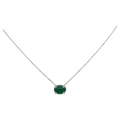 1.2Ct Zambian Emerald Pendant with Attached Chain in Solid 14K Gold, Oval 8x6mm