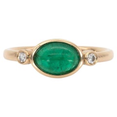 1,2ct sambischen Smaragd Ring mit natürlichen Diamanten Akzente: Massiv 14K Gold, 8x6mm