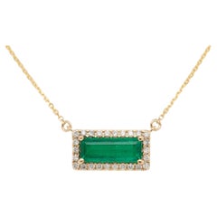 1.2cts Colombian Emerald Necklace with Natural Diamonds Accents: Solid 14k Gold