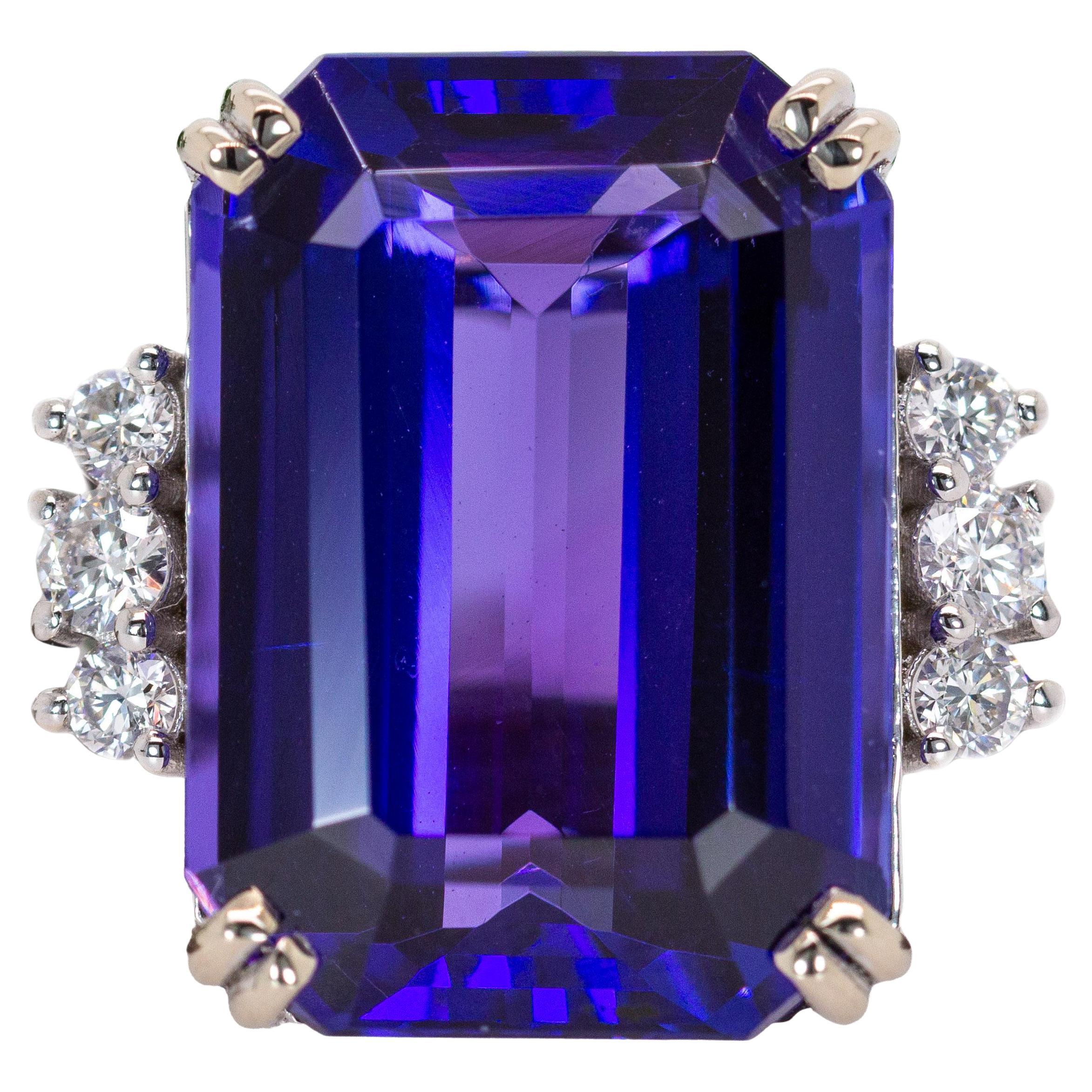 12cts Statement Tanzanite Ring w Natural Diamond Accents in 14K Gold EM 16x12mm