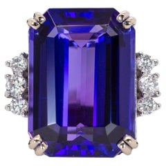 12cts Statement Tanzanite Ring w Natural Diamond Accents in 14K Gold EM 16x12mm