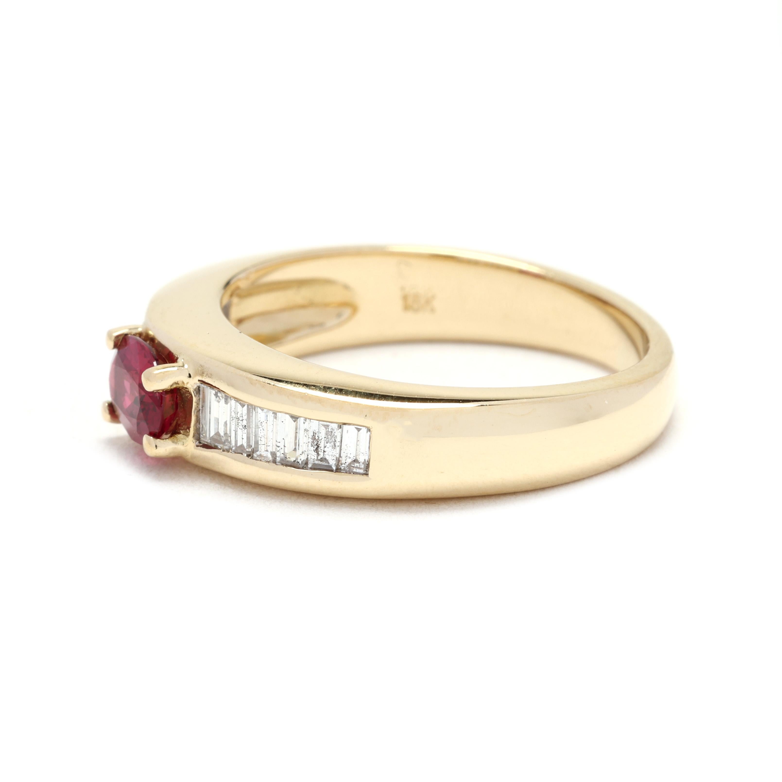 1.2ctw Diamond and Ruby Engagement Ring, 18k Yellow Gold, Ring Size 6.75 In Good Condition For Sale In McLeansville, NC