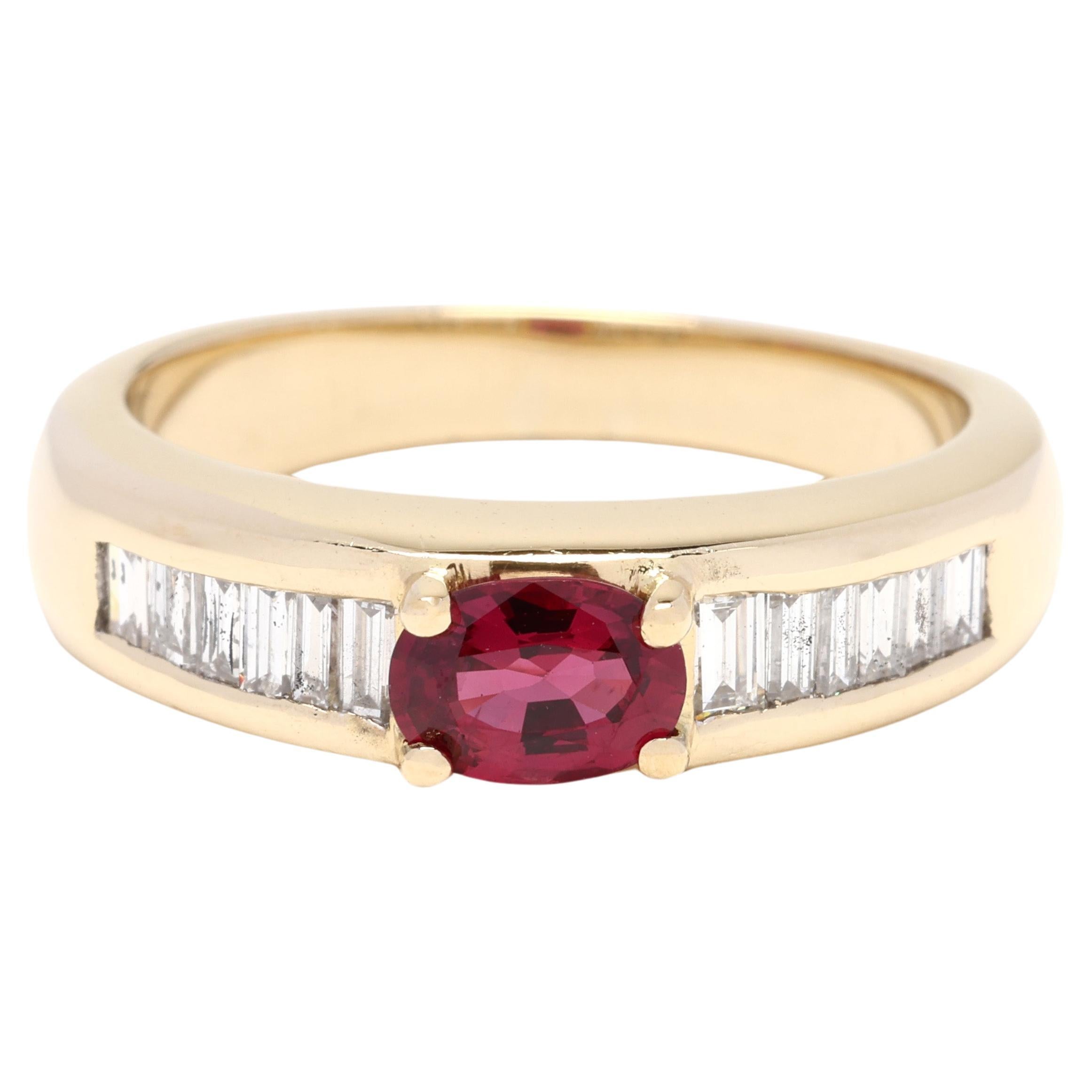 1.2ctw Diamond and Ruby Engagement Ring, 18k Yellow Gold, Ring Size 6.75 For Sale