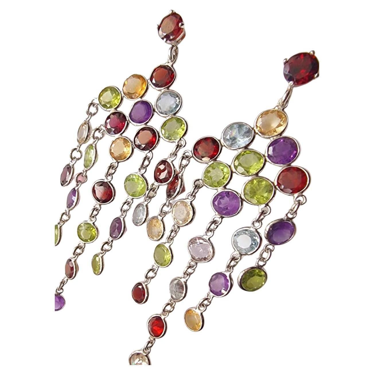 12 ctw natürlicher Topas Granat Peridot Citrin Amethyst  Chandelier Pin-Ohrringe im Angebot