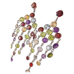 12ctw Natural Topaz Garnet Peridot Citrine Amethyst  Boucles d'oreilles chandelier