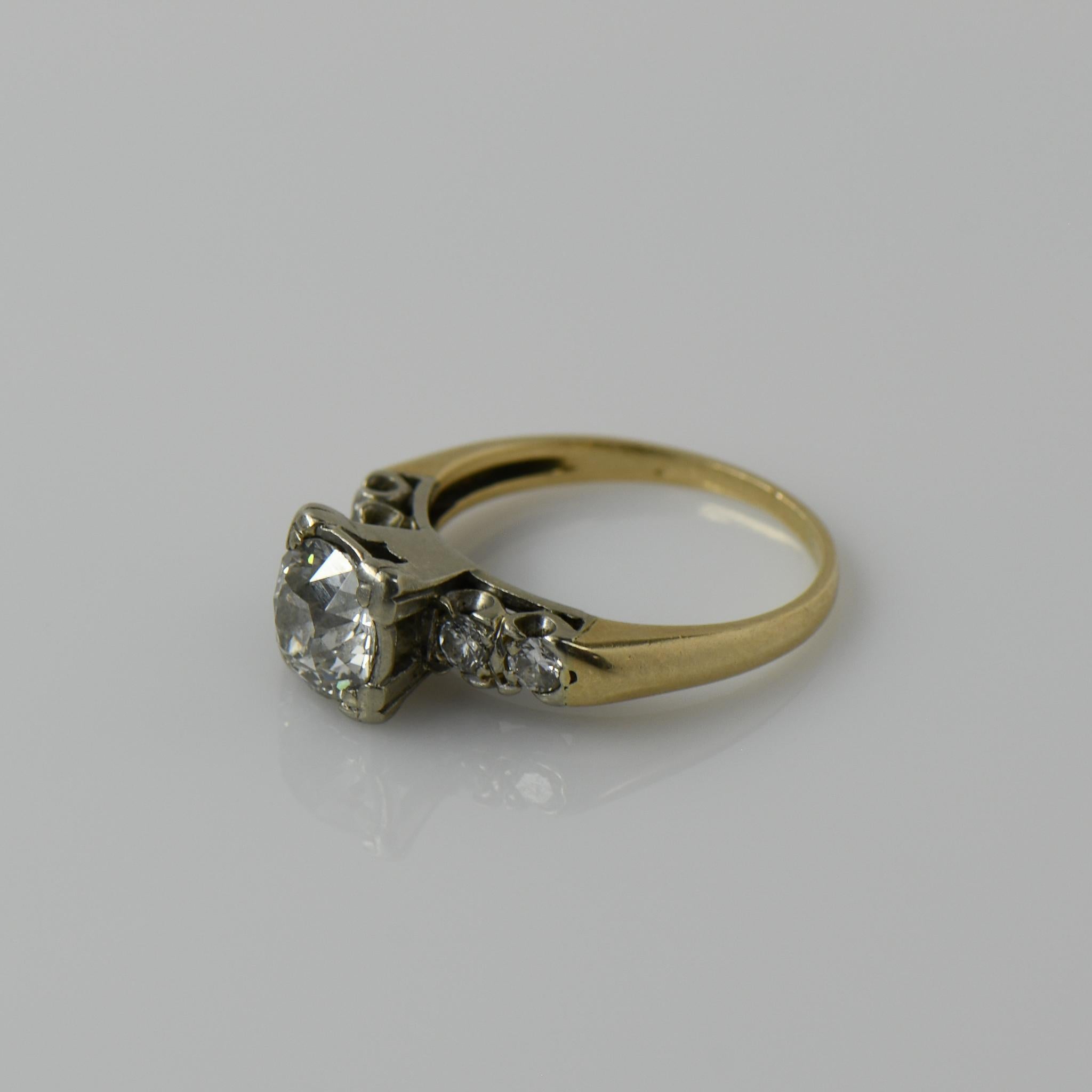 1.2ctw Old European Cut Diamond Retro 14k Engagement Ring In Good Condition In Addison, TX