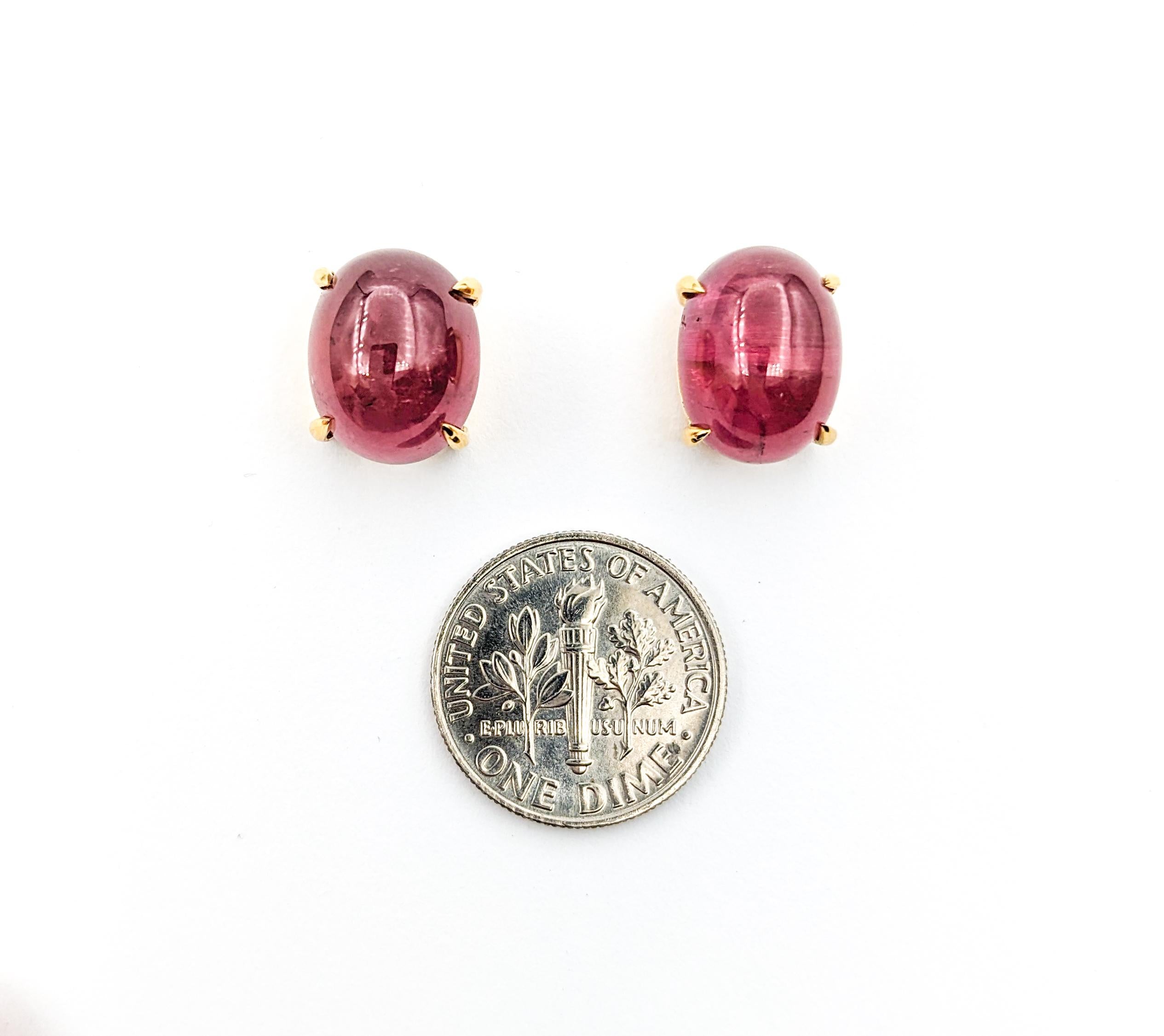 Contemporary 12ctw Pink Tourmaline Earrings In Yellow Gold For Sale