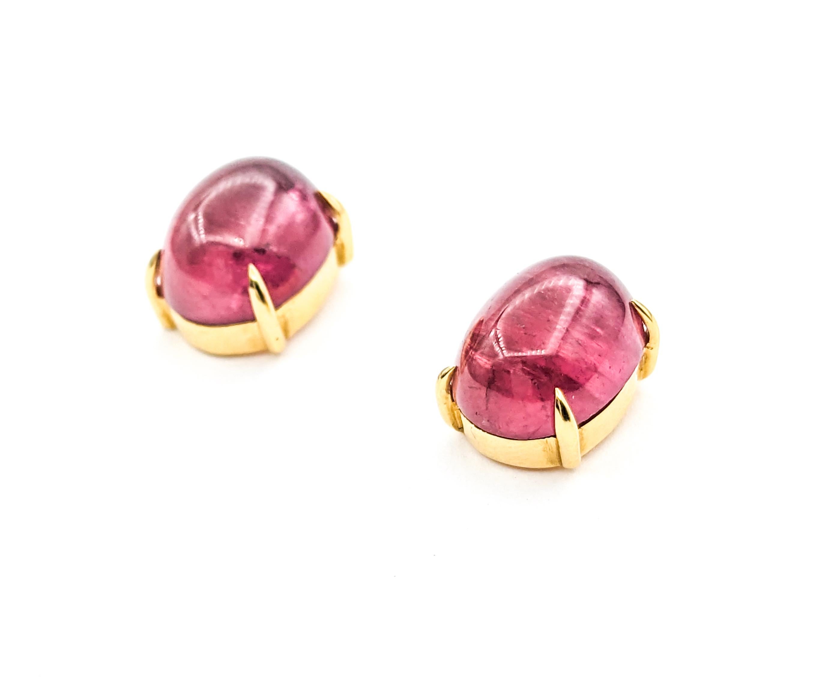 Cabochon 12ctw Pink Tourmaline Earrings In Yellow Gold For Sale