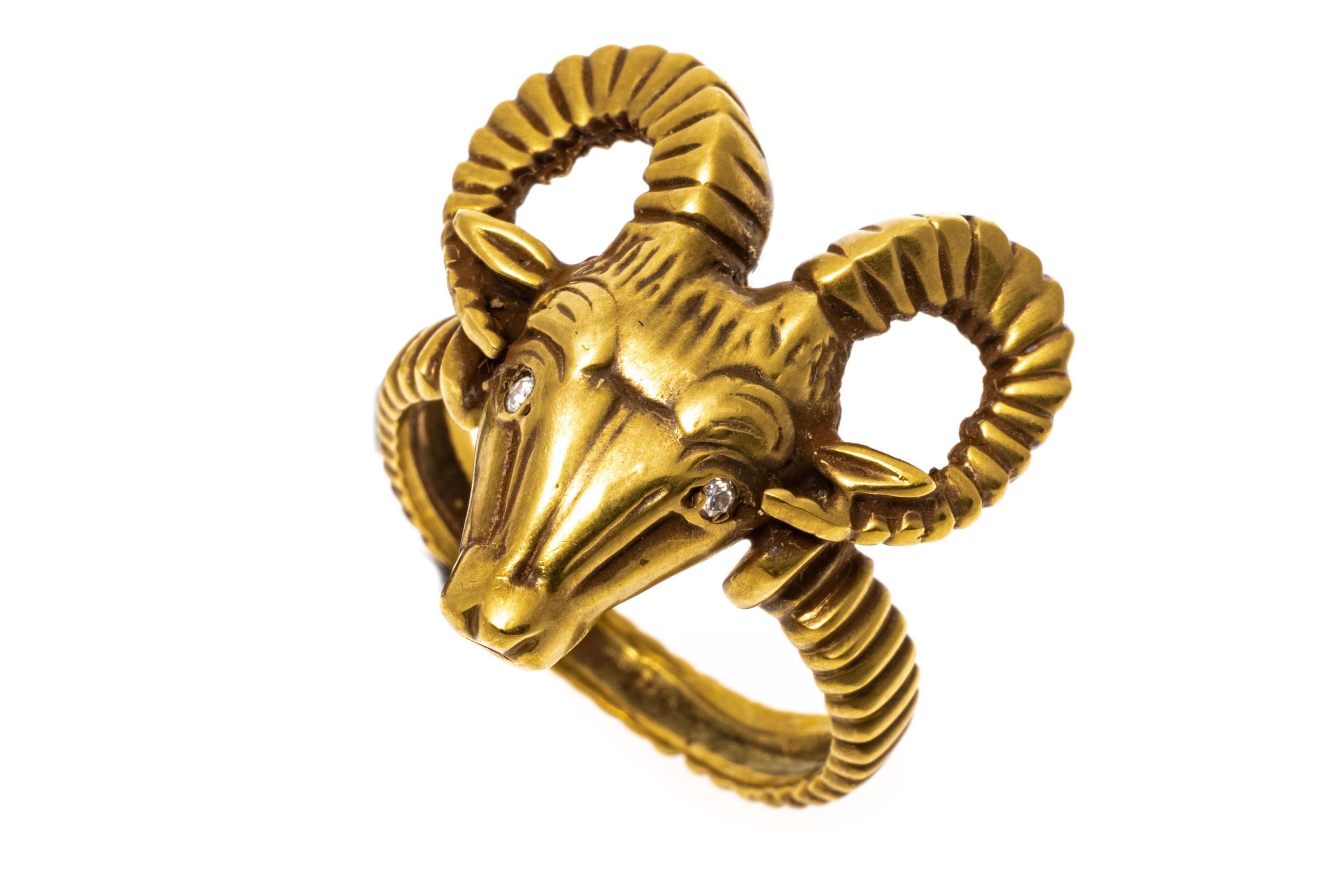 12 Karat brüniertes Gelbgold Figuraler Widderkopf-Ring mit Diamant-Augen 4