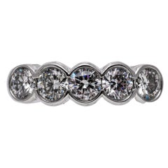 12k Gold 3/4 Bezel Set Five Stone Brilliant Diamond Band, App. 1.05 TCW