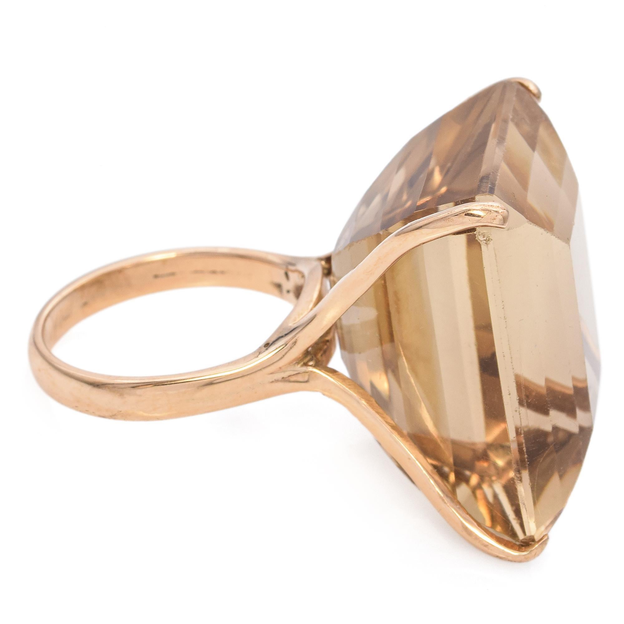 12K Gold 57,35 Karat. Smaragdschliff-Rauchquarz-Cocktailring Damen im Angebot