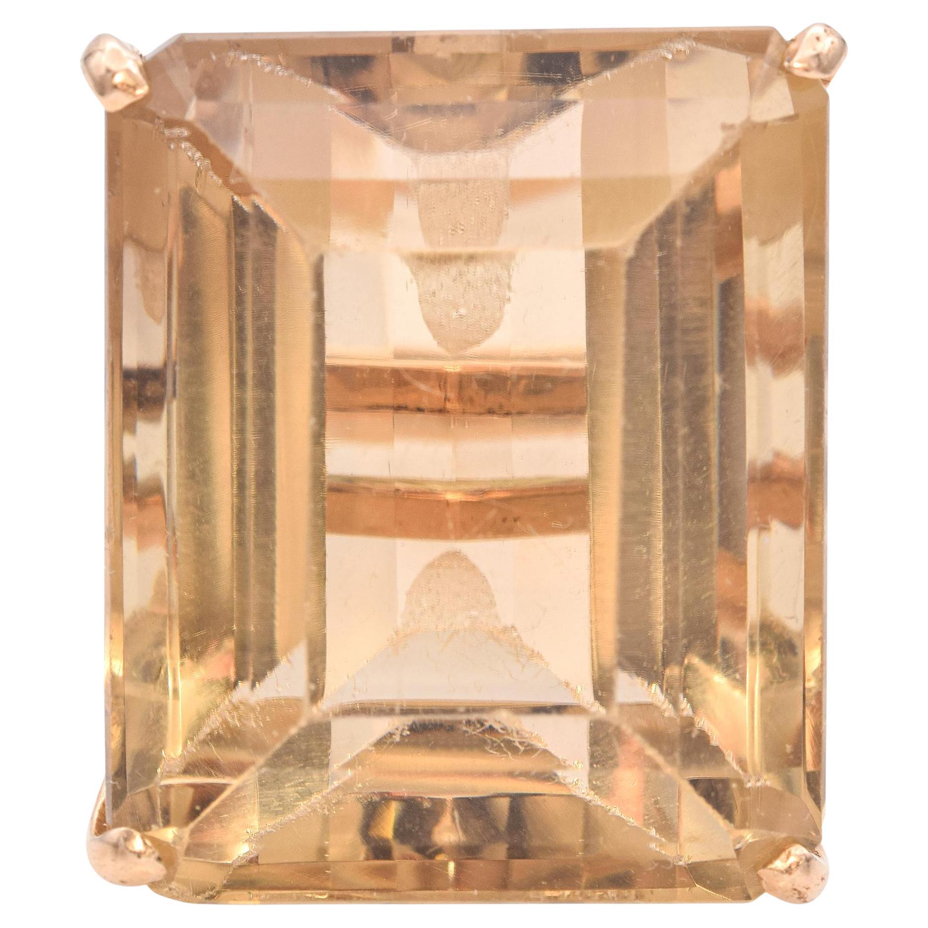 12K Gold 57.35 Ct. Emerald Cut Smoky Quartz Cocktail Ring