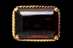 12k Gold Dark Orange Horizontal Emerald Cut Citrine Twisted Wire Ring