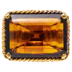 12k Gold Dark Orange Horizontal Emerald Cut Citrine Twisted Wire Ring