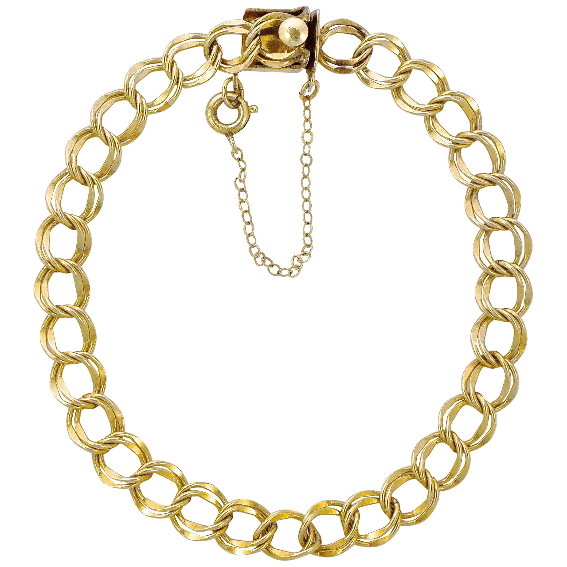 12K Gold Filled Double Curb Link Bracelet with Safety Chain 