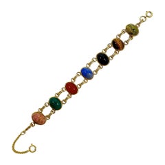 Vintage 12K Gold Filled Semi Precious Stone Scarab Link Bracelet circa 1950s