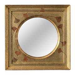 12K Gold Leaf Ginkgo Convex Verre Eglomise Mirror by Troy Stafford