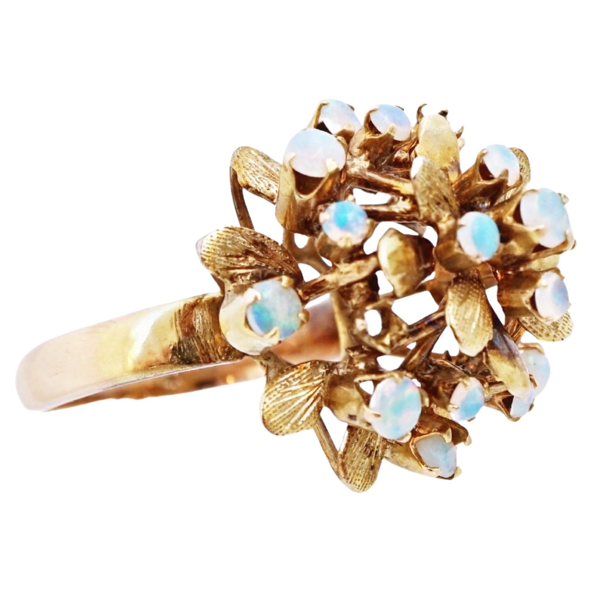 12k Gold Leaves and Layered Opal Cluster Ring 1970s For Sale