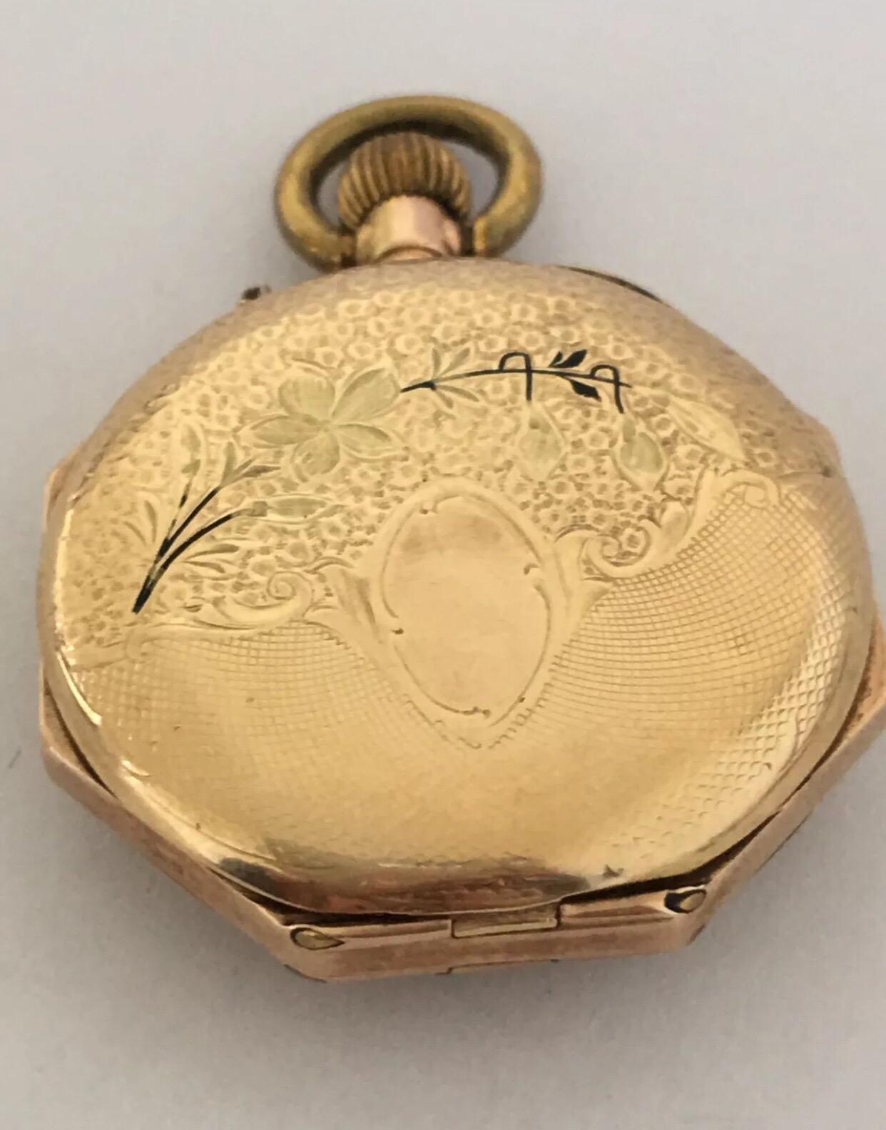 12 Karat Gold Octagonal Shape Full Engraved Case Antique Pocket / Fob Watch For Sale 4