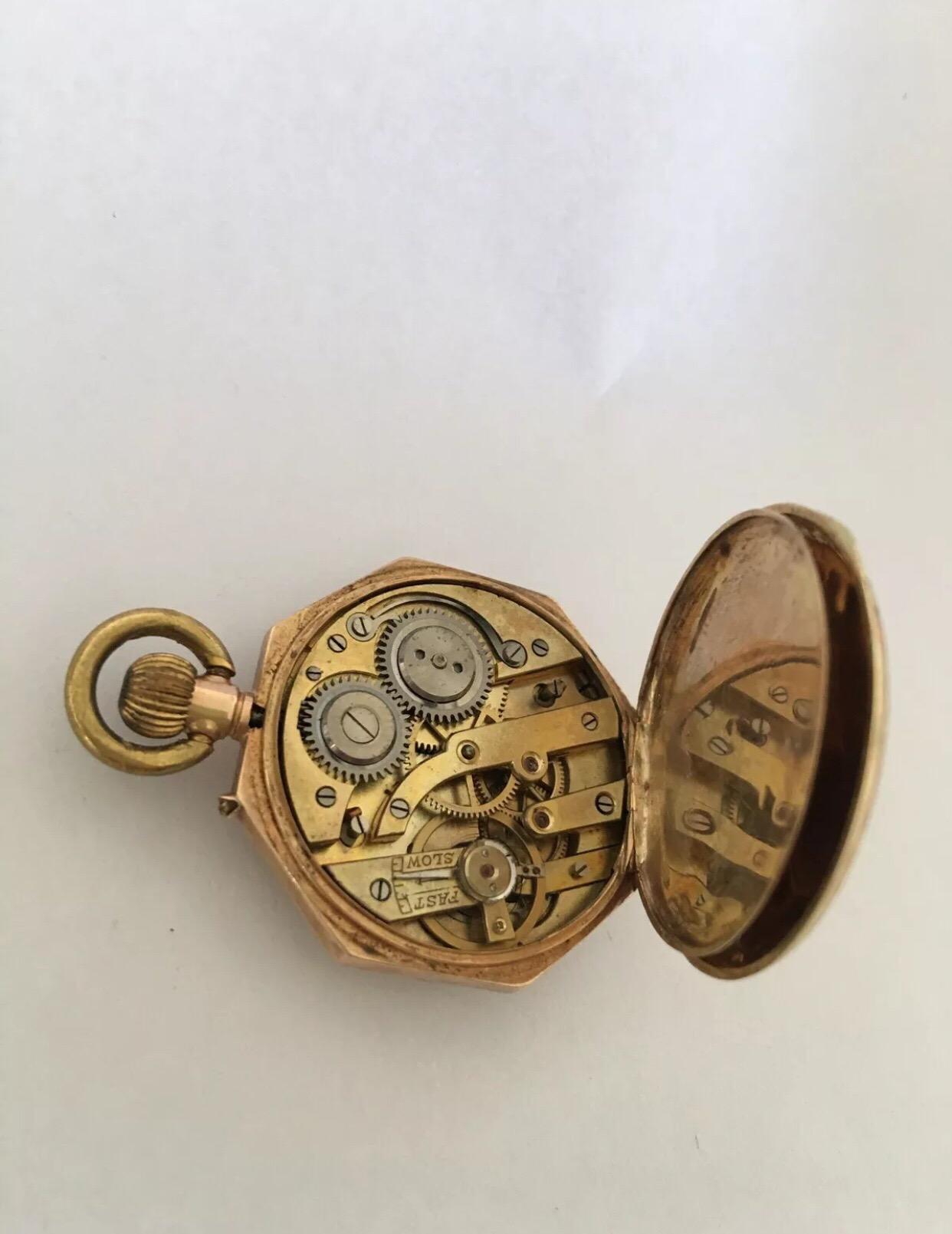Women's or Men's 12 Karat Gold Octagonal Shape Full Engraved Case Antique Pocket / Fob Watch For Sale