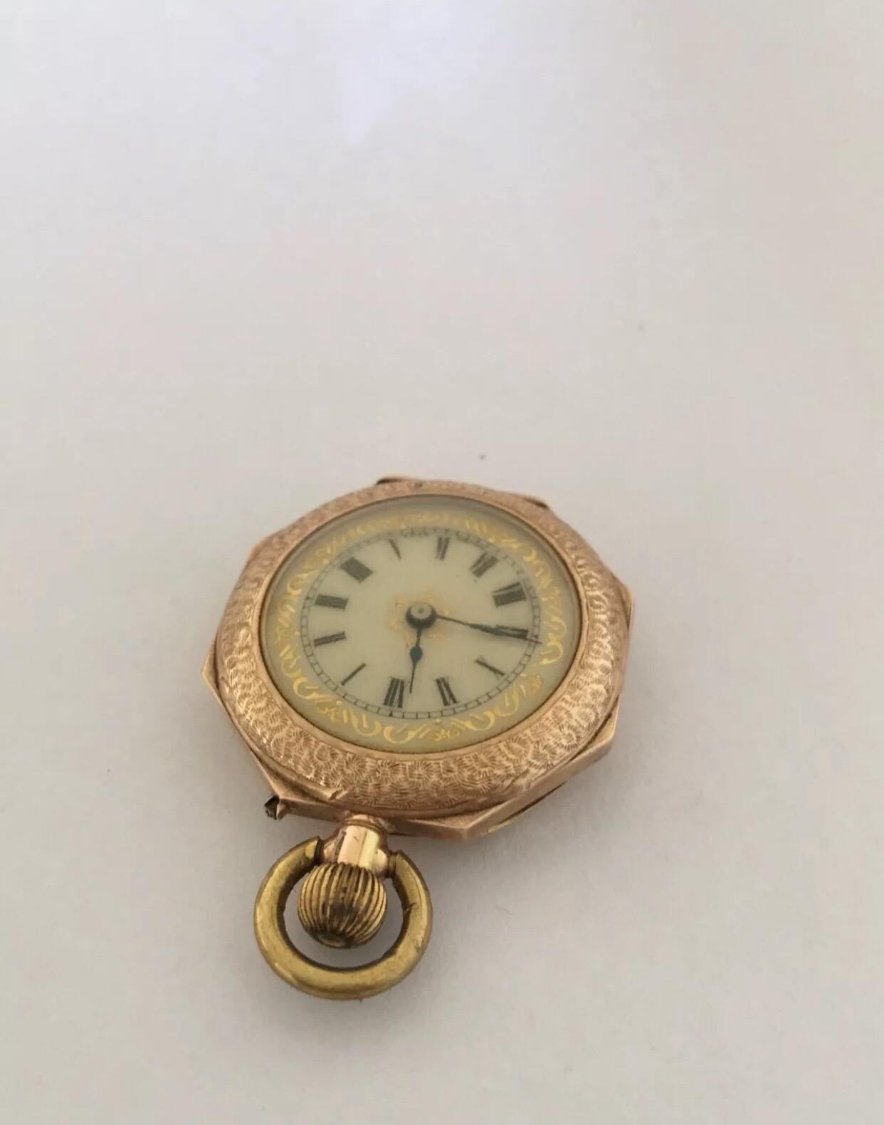 12 Karat Gold Octagonal Shape Full Engraved Case Antique Pocket / Fob Watch For Sale 2