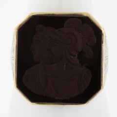 12k Gold Trojan Carved Carnelian Hand Engraved Etched Signet Statement Ring