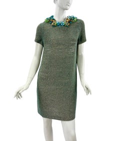 12K Gucci Tibetan Turquoise Fully Beaded and Flower Embellished dress NWT