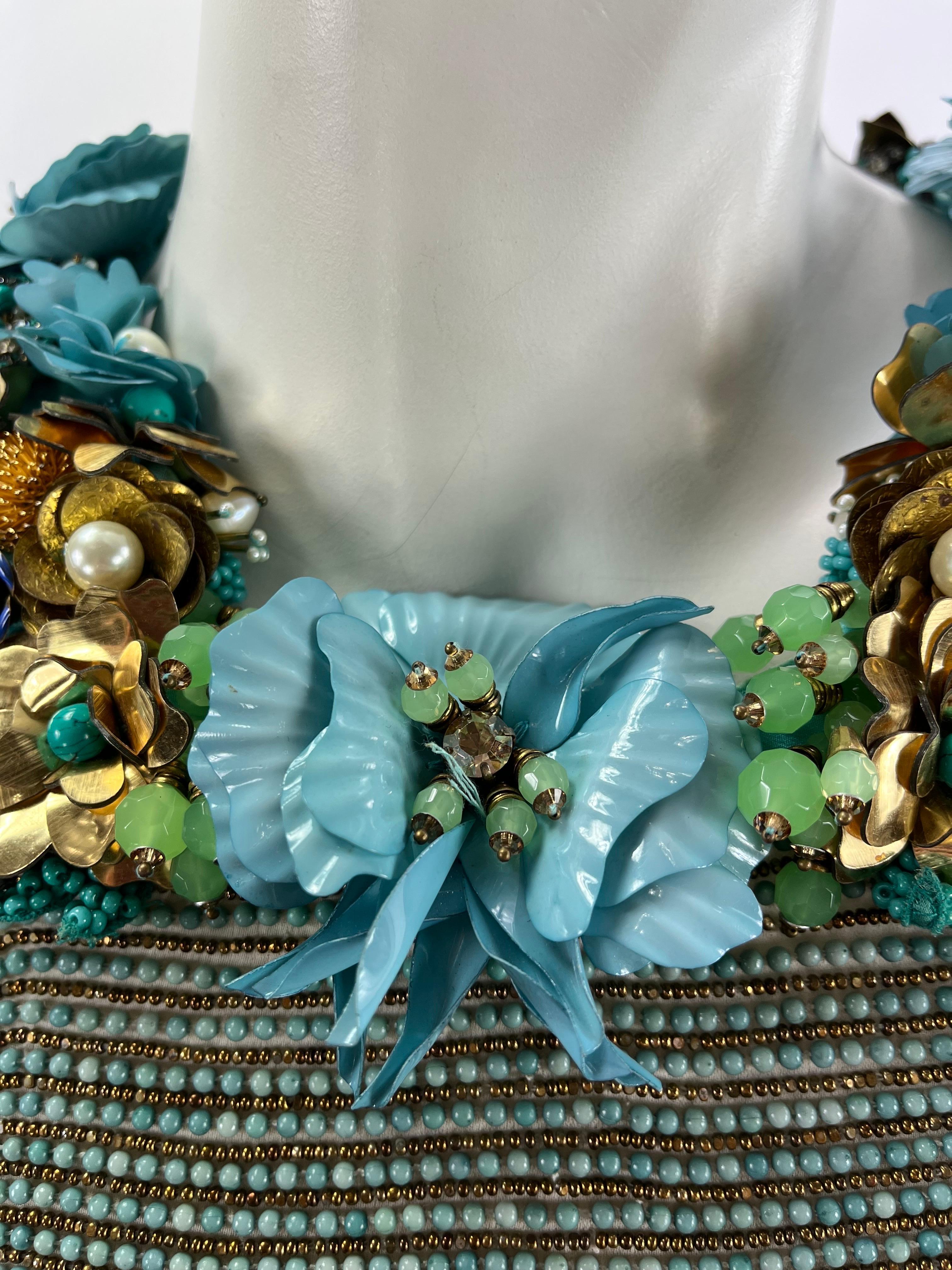 Women's 12K Gucci Tibetan Turquoise Fully Beaded and Flower Embellished dress NWT For Sale