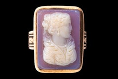 12k Rose Gold Vintage Rectangular Pink Cameo Right Facing Ring