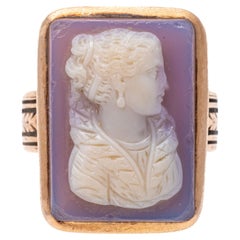 12k Rose Gold Vintage Rectangular Pink Cameo Right Facing Ring