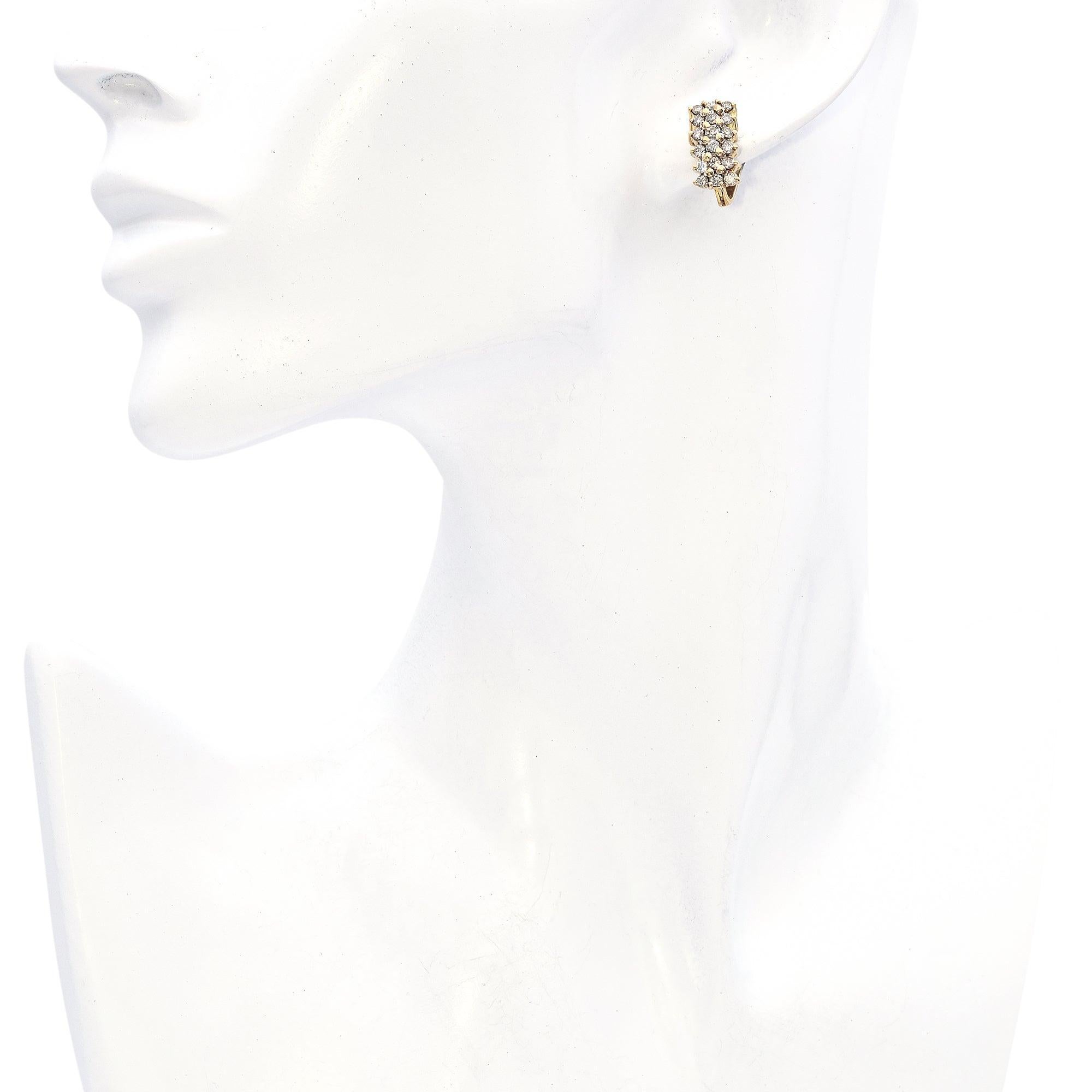 Women's 12K Yellow Gold 3-Row 0.70 TCW Diamond Earrings For Sale