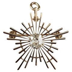 12K Yellow Gold and Diamond Starburst Brooch/Pendant #23244