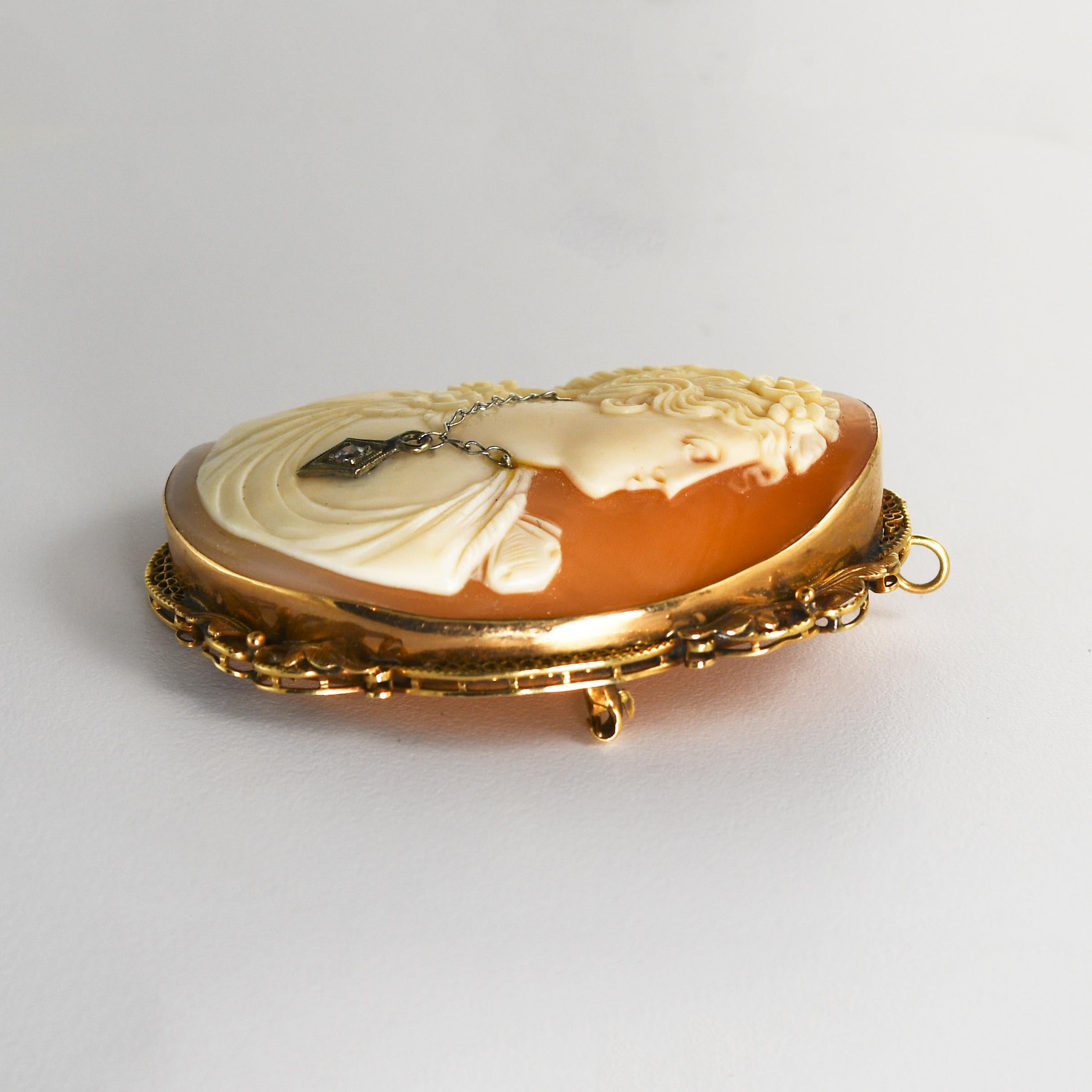 Femenino o masculino Camafeo Concha Antigua Oro Amarillo 12K 15.5g en venta