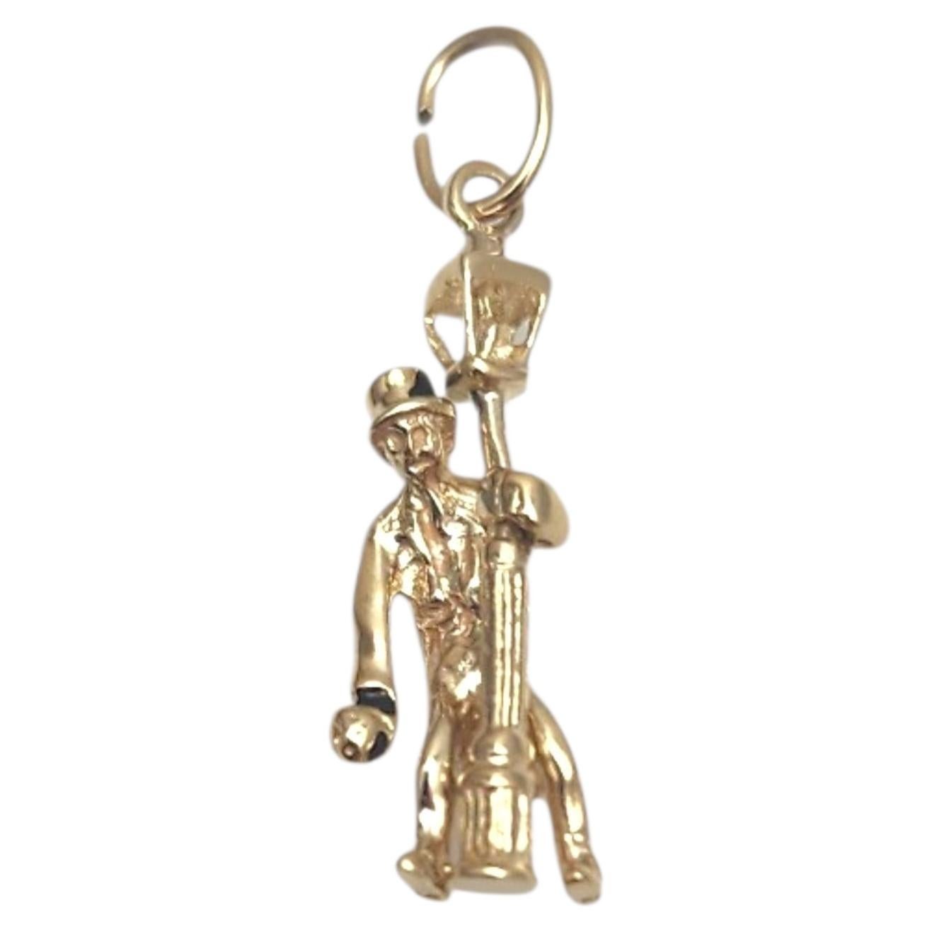 12K Yellow Gold "Drunk Man on a Lamp" Charm #25301 For Sale