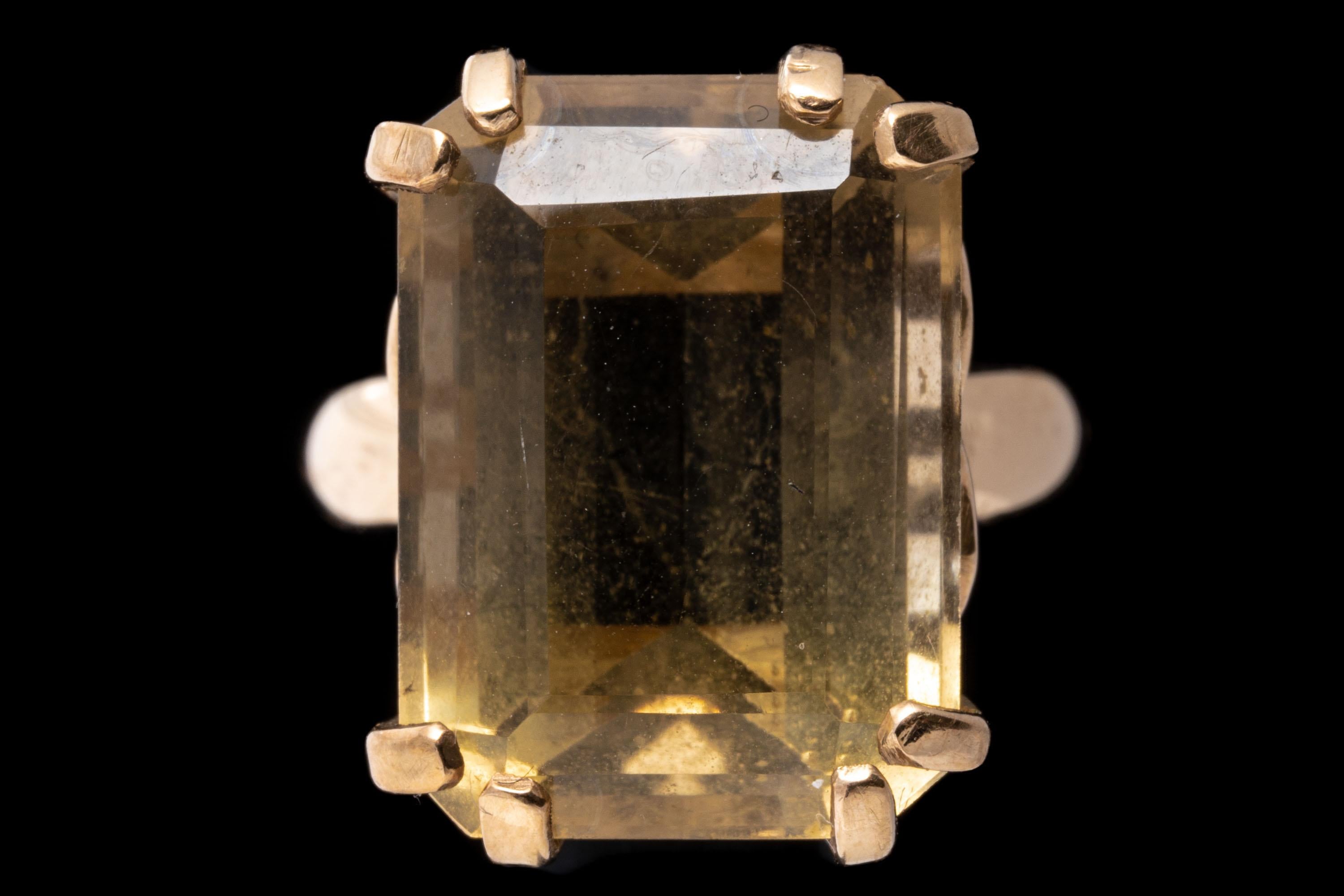 12k Yellow Gold Emerald Cut Smoky Quartz 'App. 12.02 CTS' Ring For Sale 1