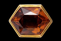 12k Yellow Gold Hexagonal Orange Citrine, Grape And Vine Motif Ring, Size 6.75
