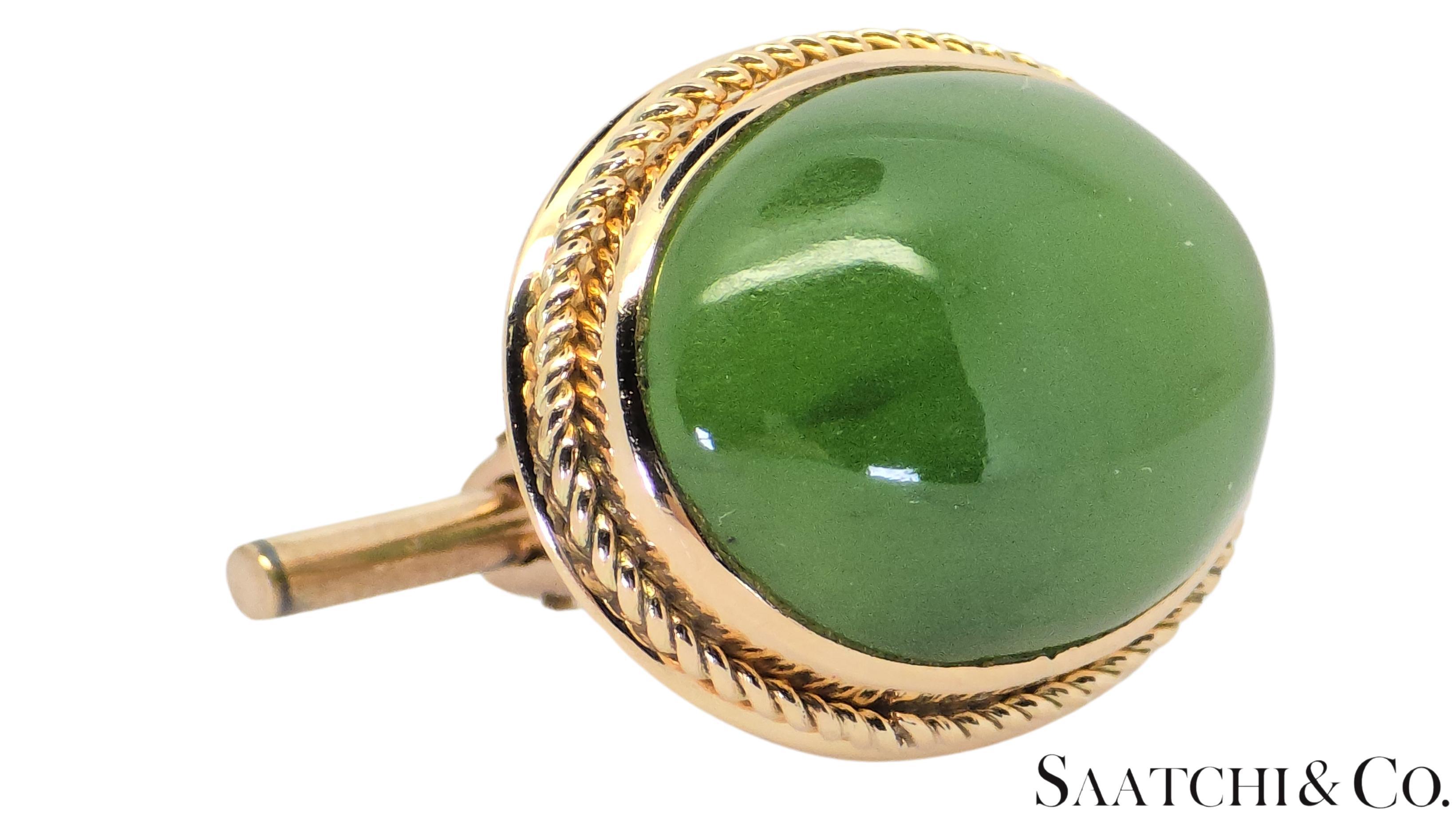 Cabochon Oro giallo 12K - Giada verde naturale taglio cabochon: gemelli da polso in vendita