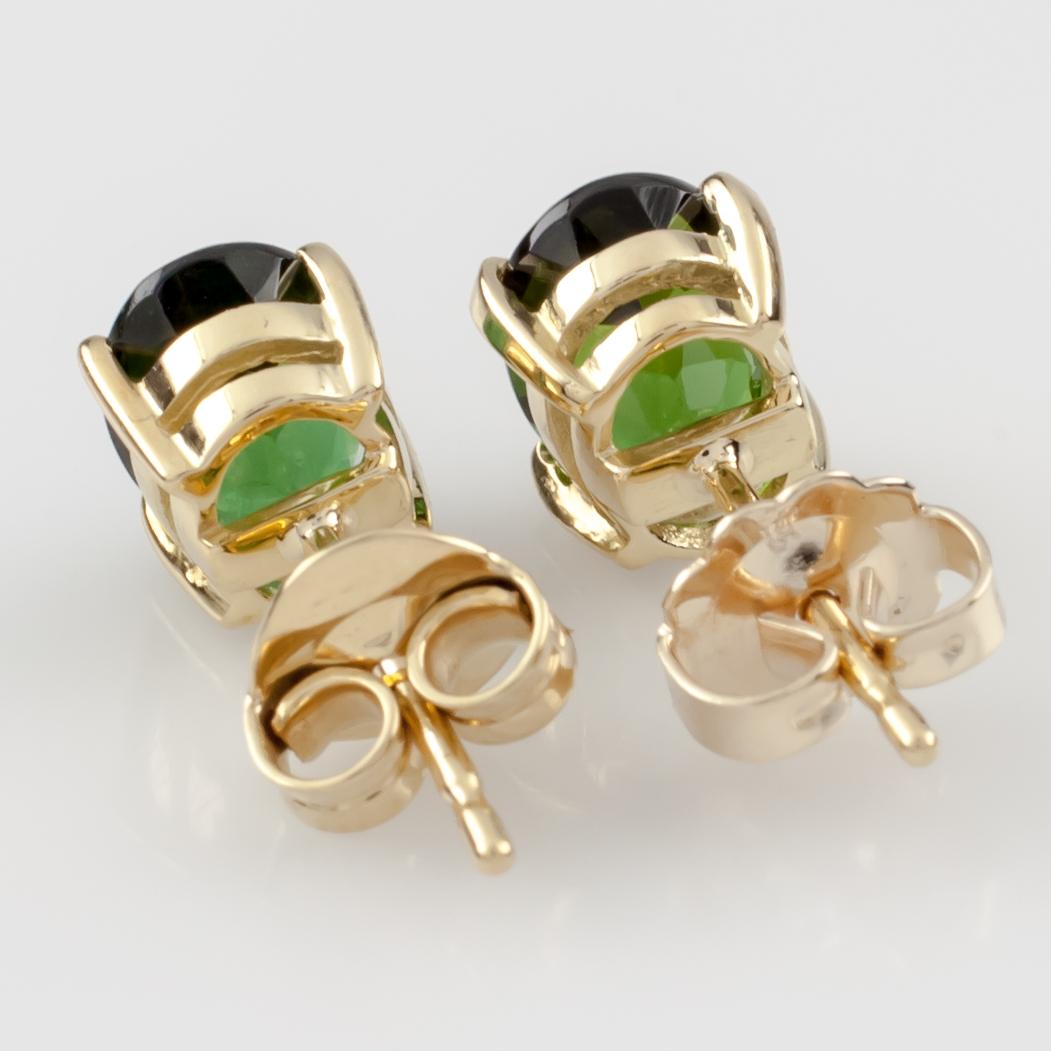 Women's 12k Yellow Gold Oval Cut Green Tourmaline Solitaire Stud Earrings For Sale