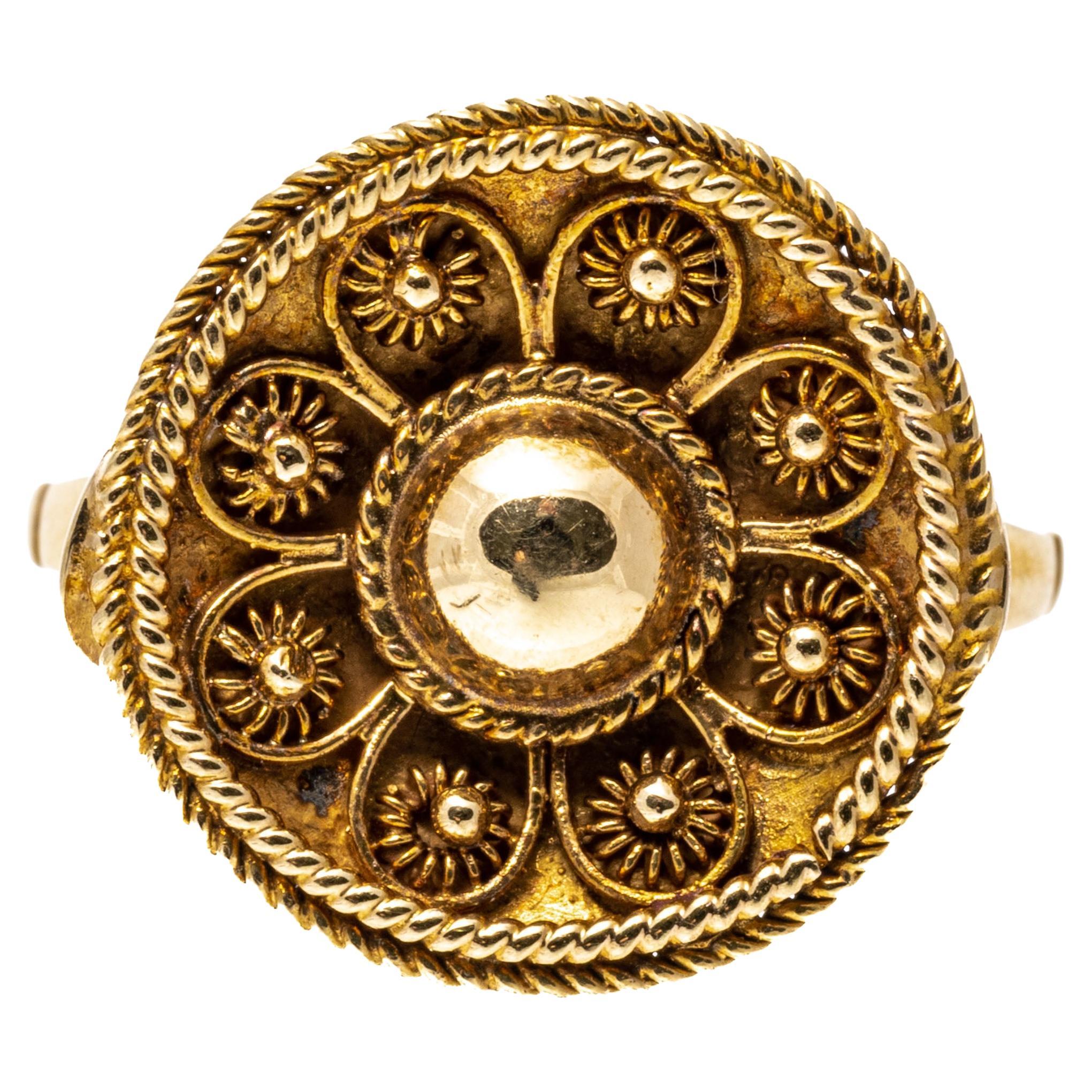 12k Yellow Gold Round Etruscan Style Ring For Sale