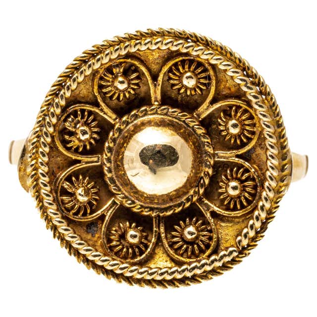 Ring Bust 12k Gold Antique Rectangular Cameo Ring, Right Facing Bust For Sale at ...
