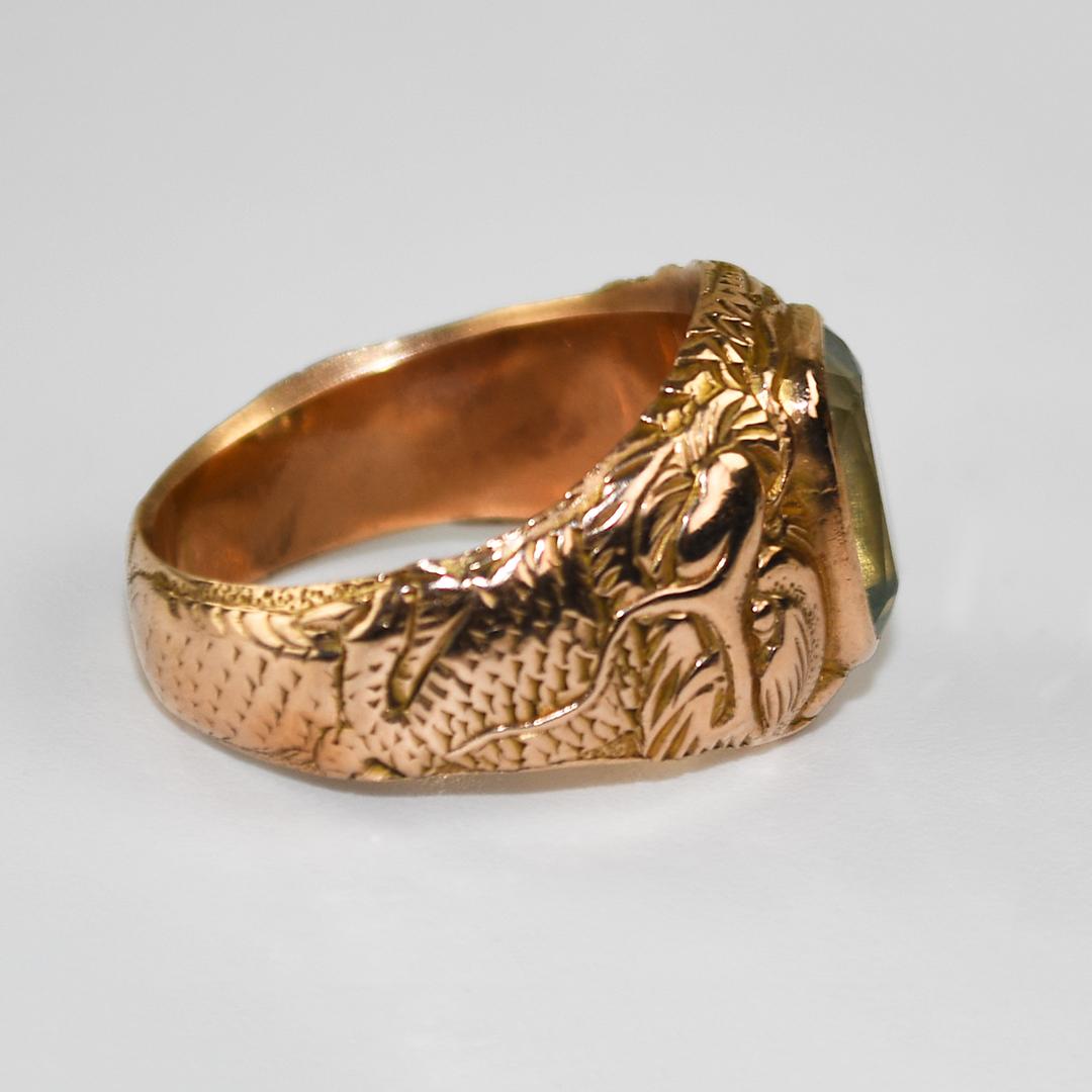 12K Gelbgold Vintage Aquamarin Ring 15.1g (Kissenschliff) im Angebot