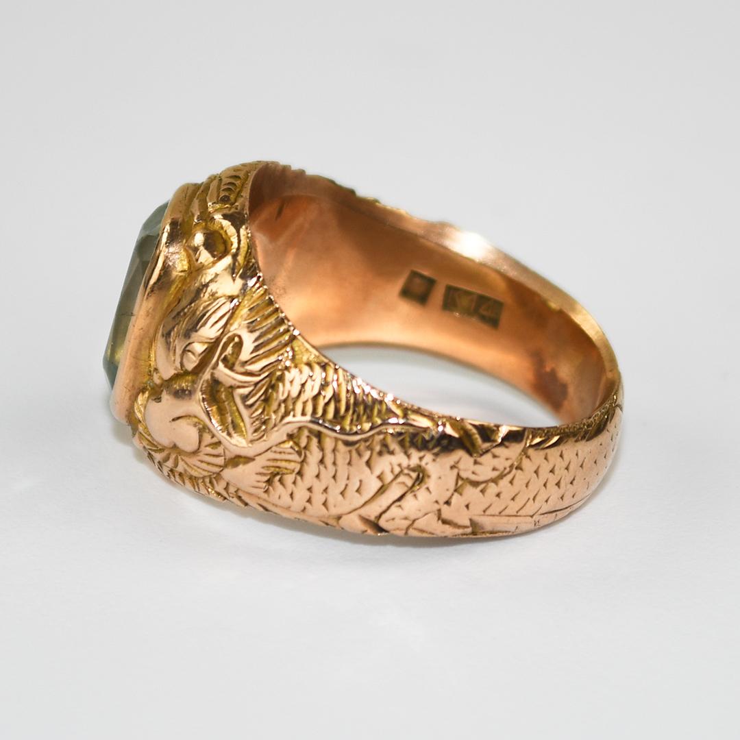 12K Gelbgold Vintage Aquamarin Ring 15.1g für Damen oder Herren im Angebot