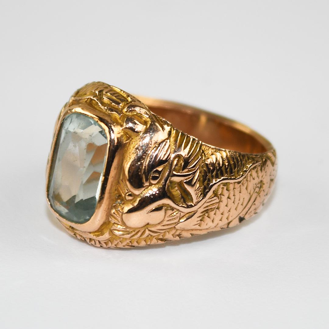 12K Gelbgold Vintage Aquamarin Ring 15.1g im Angebot 1